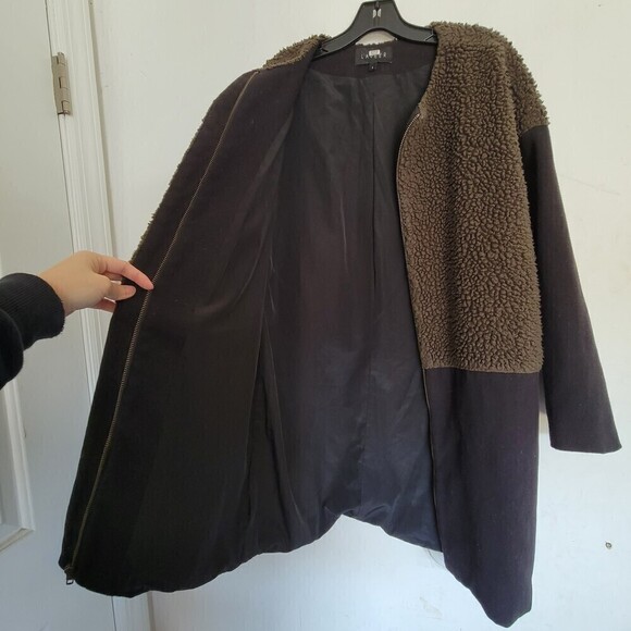 LAVEER Faux Shearling Black Green Colorblock Long Oversized Winter Coat Size 4 - Picture 4 of 13
